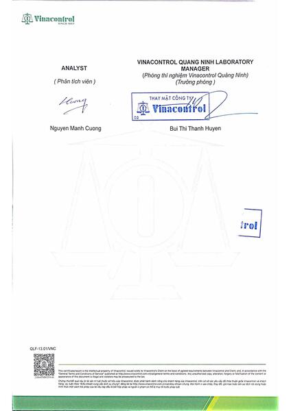 Vinacontrol - Than Không Khói HASATU - Công Ty TNHH Xuất Nhập Khẩu HASATU