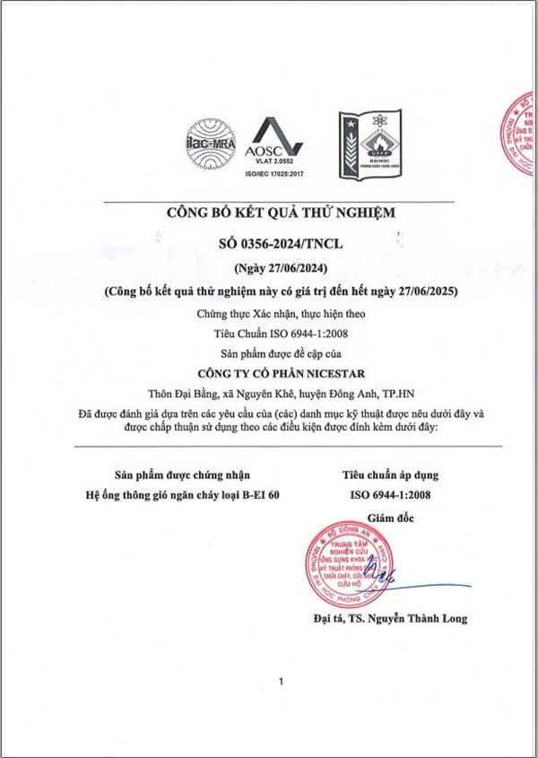 Chứng nhận - ống Gió Và Phụ Kiện Nicestar - Công Ty Cổ Phần Nicestar