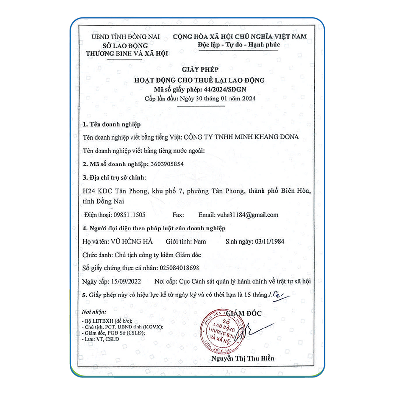 Giấy phép đủ điều kiện cho thuê lao động
