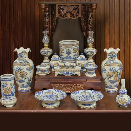 Bộ đồ thờ thần tài men hoàng thổ mẫu DTBS-004 - Đồ Thờ Phúc Lộc - Công Ty TNHH Đồ Thờ Phúc Lộc