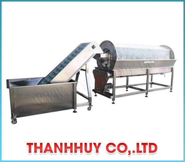 Máy rửa rau qua bàn chải lồng quay