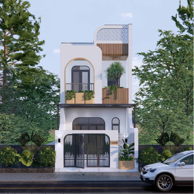 Thiết kế nhà phố mặt tiền 4m 2 tầng