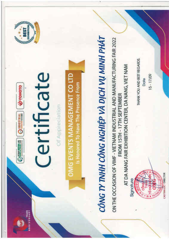 Chứng nhận OMG - Gia Công Cơ Khí Minh Phát - Công Ty TNHH Công Nghiệp Và Dịch Vụ Minh Phát