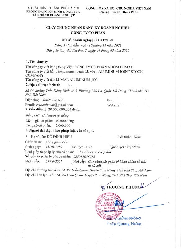 Chứng nhận đăng ký doanh nghiệp