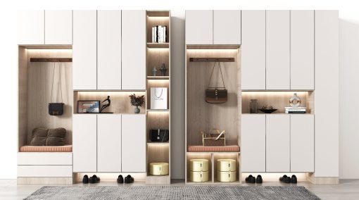 Tủ giày gỗ thái xanh sơn trắng - Nội Thất Gỗ Đại Ngàn - Công Ty Nội Thất Gỗ Đại Ngàn