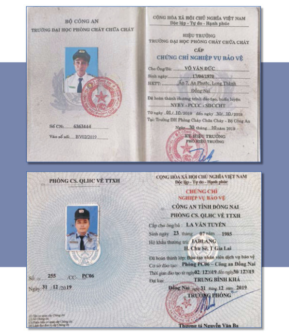 Chứng chỉ bảo vệ - Dịch Vụ Bảo Vệ Sài Gòn Thiên Bảo - Công Ty Cổ Phần Dịch Vụ Bảo Vệ Sài Gòn Thiên Bảo