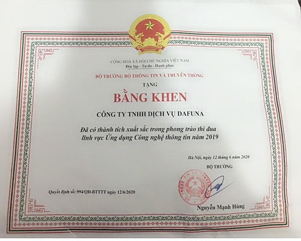 Bằng khen ứng dụng công nghệ thông tin
