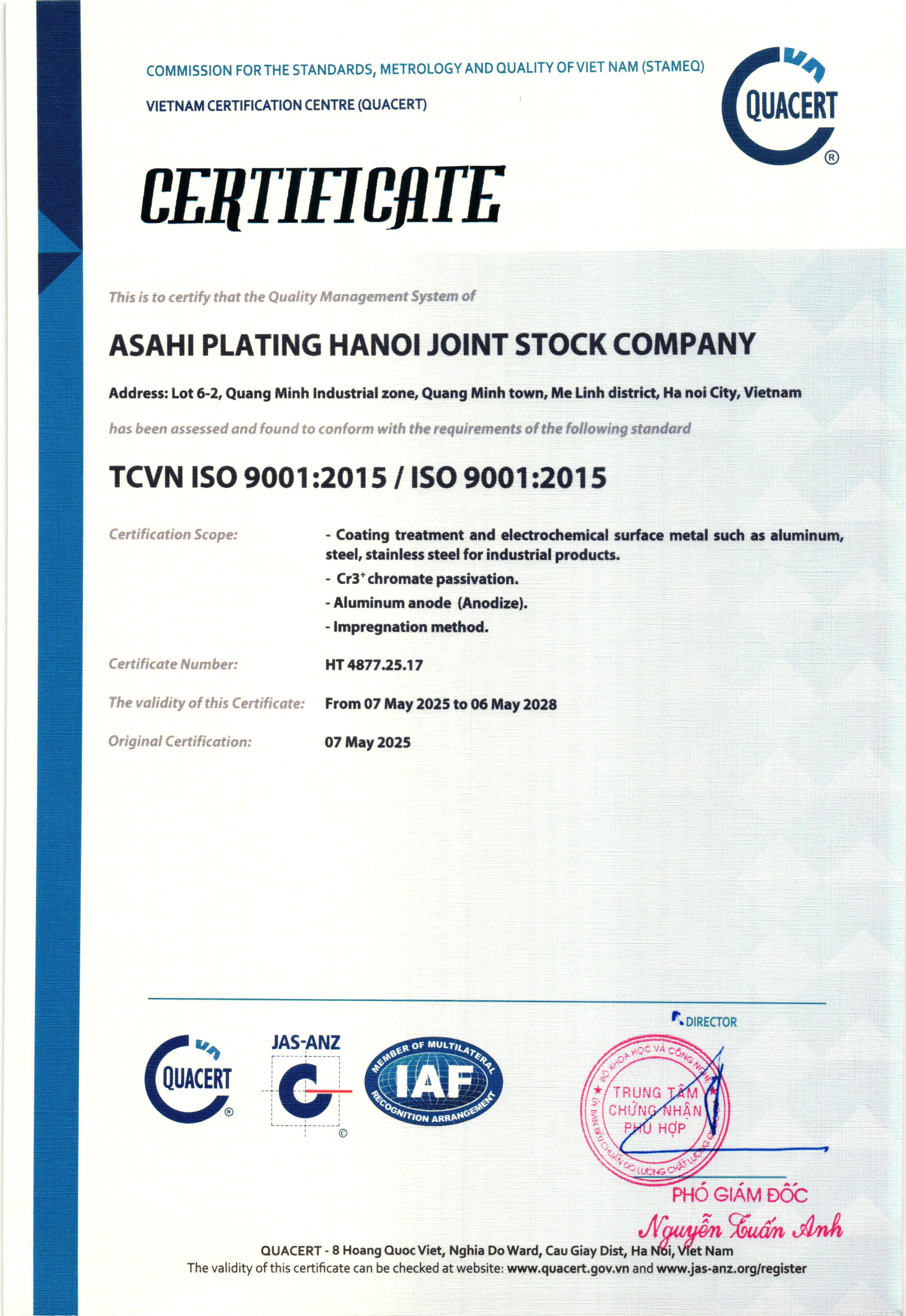  - Xi Mạ Asahi Plating - Công Ty Cổ Phần Asahi Plating Hà Nội