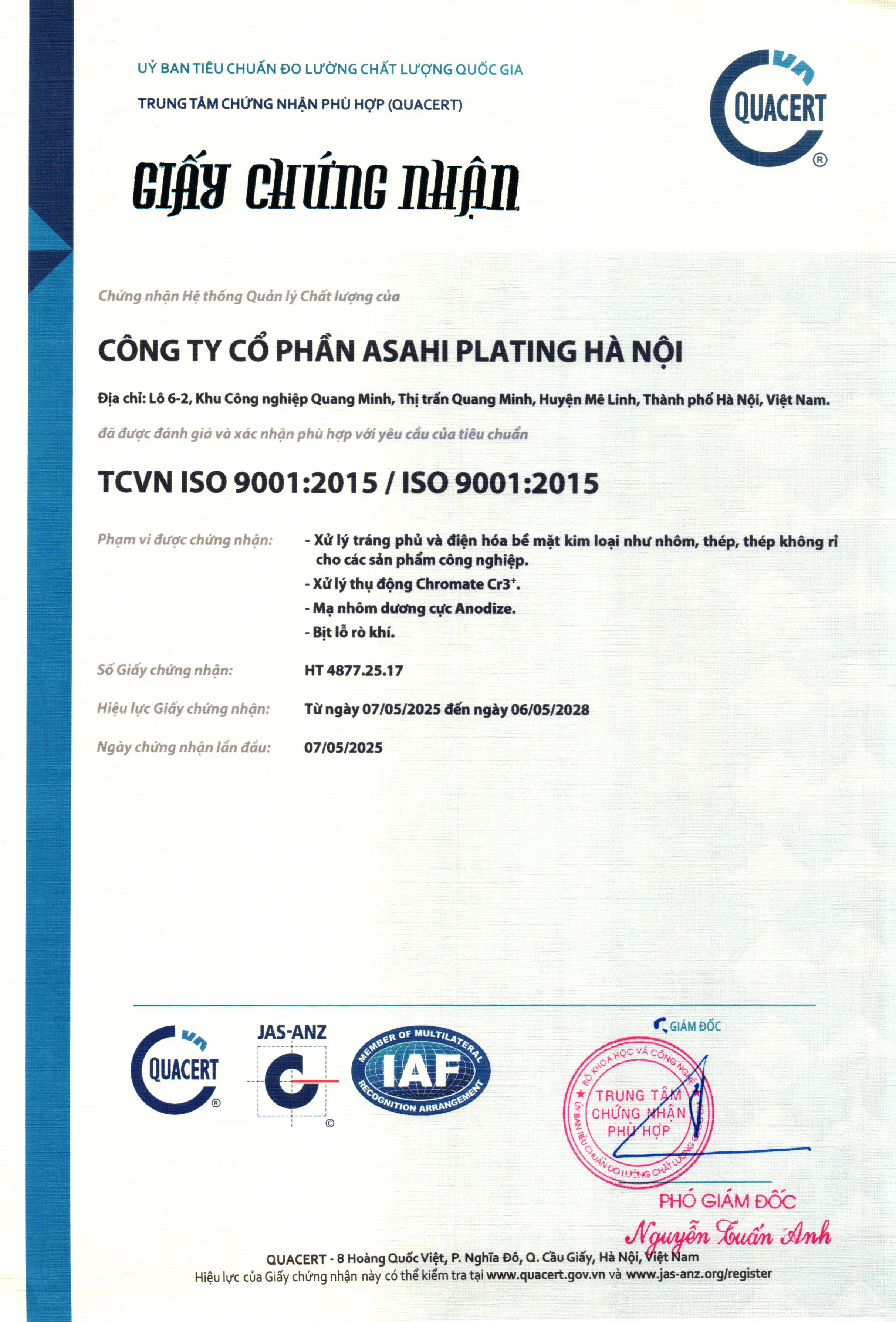  - Xi Mạ Asahi Plating - Công Ty Cổ Phần Asahi Plating Hà Nội