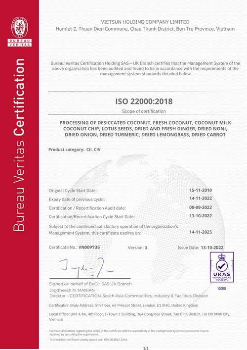 Chứng nhận ISO 22000:2018