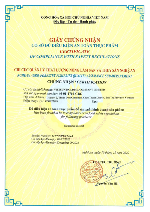 Giấy chứng nhận tuân thủ các quy định về an toàn