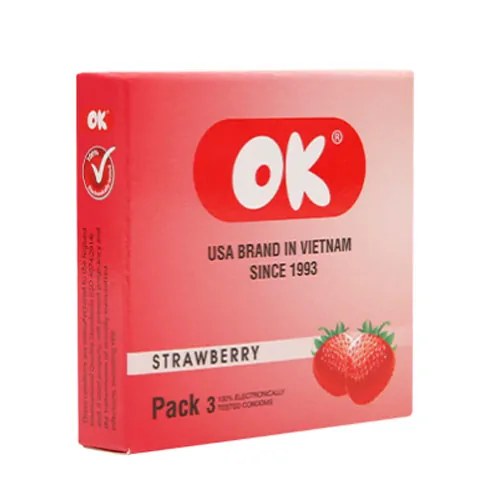 Bao cao su OK hương dâu (hộp 3 chiếc) - Bao Cao Su Condom Việt - Công Ty TNHH Condom Việt