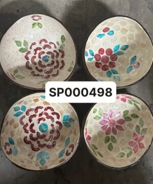 Bát dừa khảm trai trắng hoa