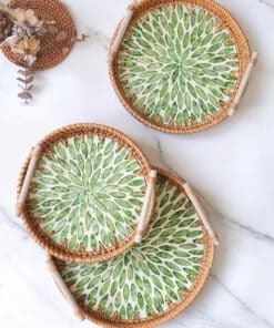 Khay mây tròn khảm trai