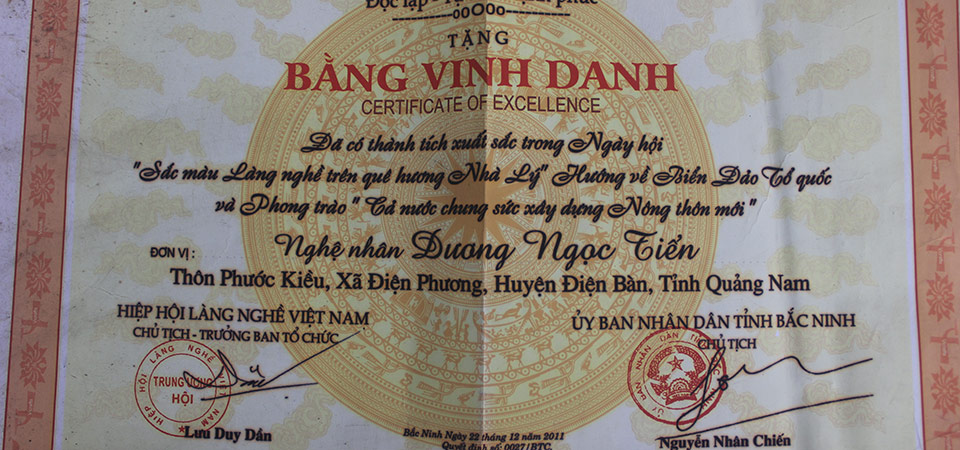 Bằng vinh danh nghệ nhân - Đúc Đồng Phước Kiều - Công Ty TNHH MTV TM - DV Đồng Phước Kiều