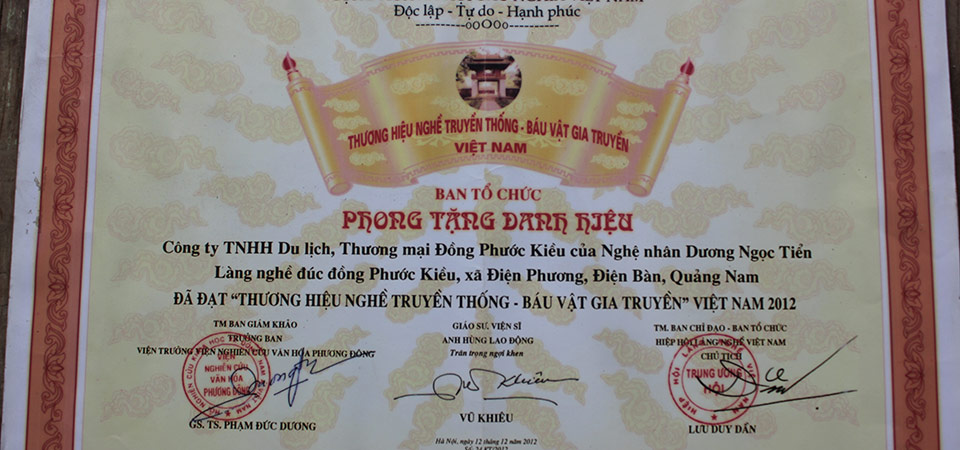 Danh hiệu Đồng Phước Kiều - Đúc Đồng Phước Kiều - Công Ty TNHH MTV TM - DV Đồng Phước Kiều
