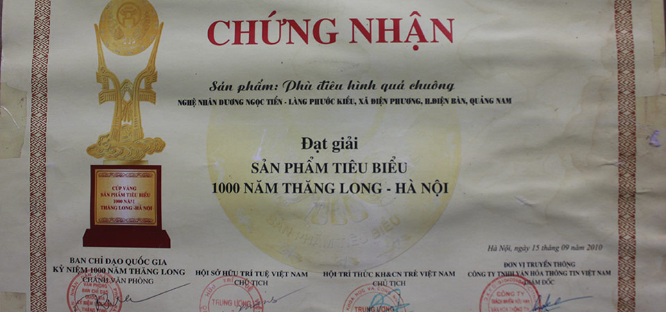 Giấy chứng nhận giải thưởng chuông đạt giải - Đúc Đồng Phước Kiều - Công Ty TNHH MTV TM - DV Đồng Phước Kiều