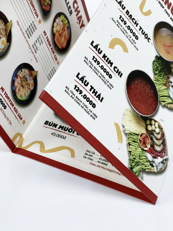 In Menu cuốn bìa bồi Carton