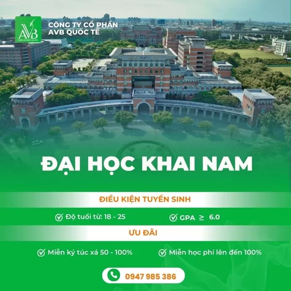 Thông tin tuyển sinh Trường Đại học Khai Nam - Du Học Và Xuất Khẩu Lao Động AVB - Công Ty Cổ Phần AVB Quốc Tế
