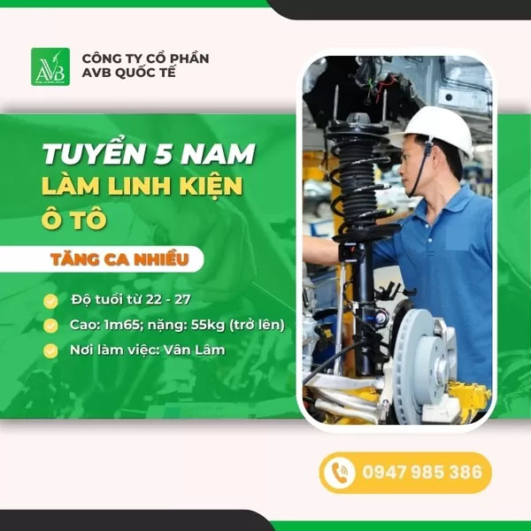 Tuyển nam làm linh kiện ô tô - Du Học Và Xuất Khẩu Lao Động AVB - Công Ty Cổ Phần AVB Quốc Tế