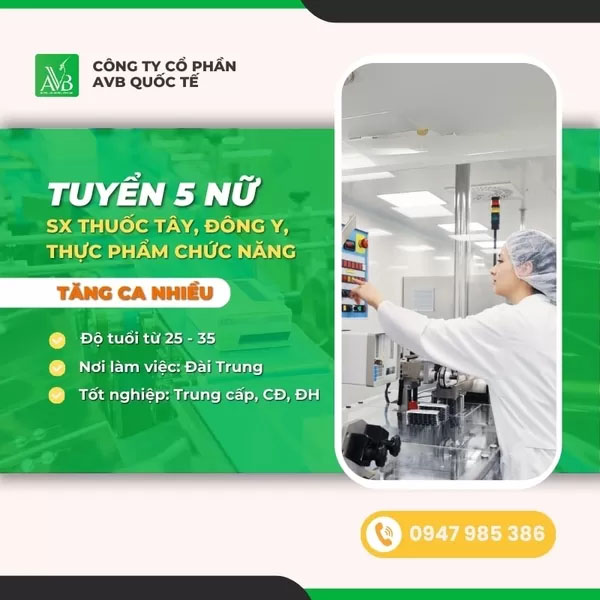 Tuyển nữ làm thực phẩm chức năng - Du Học Và Xuất Khẩu Lao Động AVB - Công Ty Cổ Phần AVB Quốc Tế