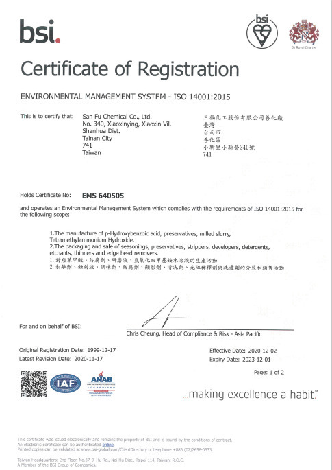 Chứng nhận ISO 14001:2015 - Khí Công Nghiệp Vinasanfu - Công Ty TNHH Thương Mại Vật Liệu Vinasanfu