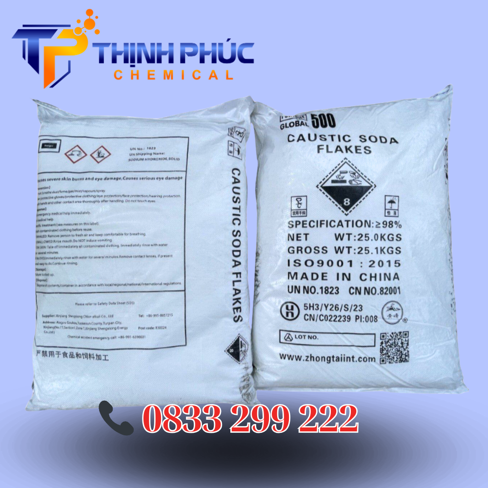 Xút Vảy NaOH – Natri Hydroxide – 99%, 25kg/bao, Trung Quốc - Hóa Chất Xử Lý Nước Thịnh Phúc - Công Ty TNHH Xuất Nhập Khẩu Hóa Chất Thịnh Phúc