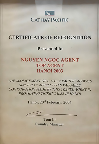 Cathay Pacific chứng nhận đại lý có đóng góp  thúc đẩy doanh số 2003