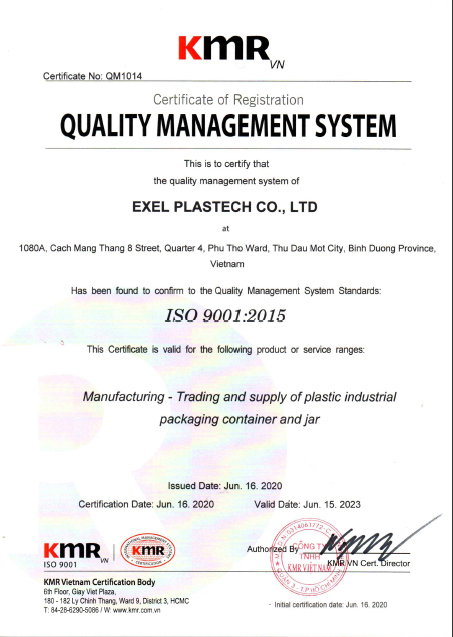 Exel Plastech Certificate - Tank Exel Plastech - Công Ty TNHH Exel Plastech (Trực thuộc Tập Đoàn Time Technoplast.Ltd)