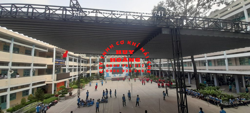 Thi công lắp đặt mái bạt xếp che nắng trường học