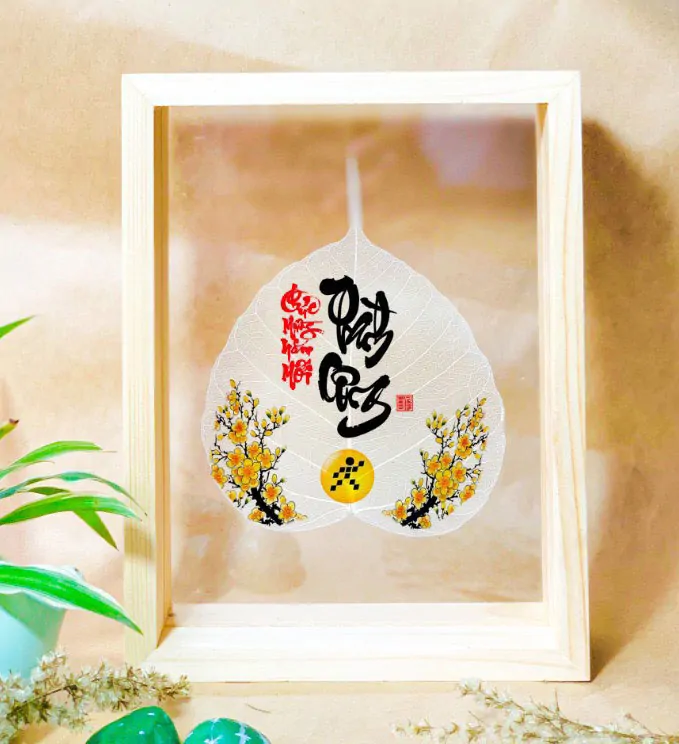 Tranh lá bồ đề để bàn - Cửa Hàng Ban Thần Tài - Chuyên Bàn Thờ Thần Tài - Thổ Địa