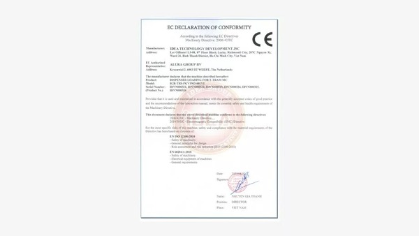 Chứng nhận CE - Giải Pháp Tự Động Hóa IDEA - Công Ty Cổ Phần Tập Đoàn Công Nghệ IDEA