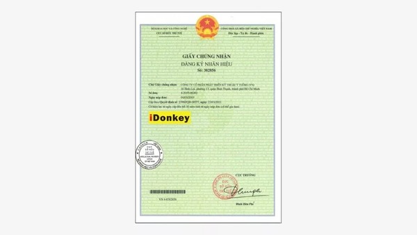 Giấy chứng nhận đăng ký nhãn hiệu iDonkey - Giải Pháp Tự Động Hóa IDEA - Công Ty Cổ Phần Tập Đoàn Công Nghệ IDEA