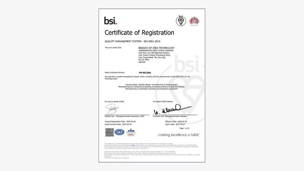 ISO 9001:2015 - Giải Pháp Tự Động Hóa IDEA - Công Ty Cổ Phần Tập Đoàn Công Nghệ IDEA