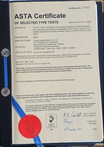 Type-test tủ trung thế 24kV - Tủ Bảng Điện Trường Giang - Công Ty Cổ Phần Điện Trường Giang