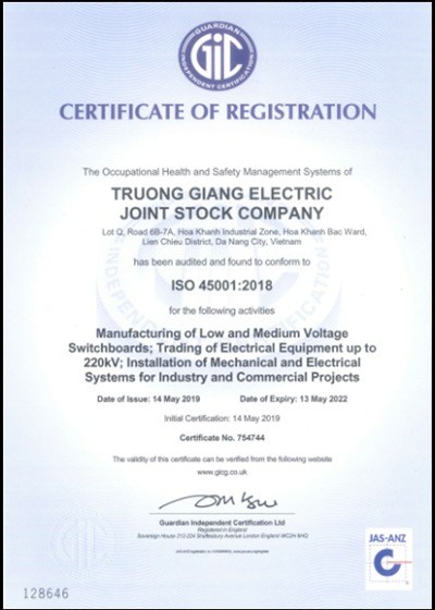 ISO 45001:2018 - Tủ Bảng Điện Trường Giang - Công Ty Cổ Phần Điện Trường Giang