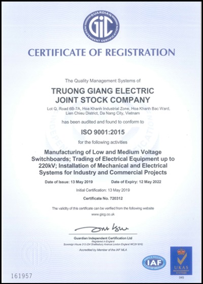 ISO 9001:2015 - Tủ Bảng Điện Trường Giang - Công Ty Cổ Phần Điện Trường Giang