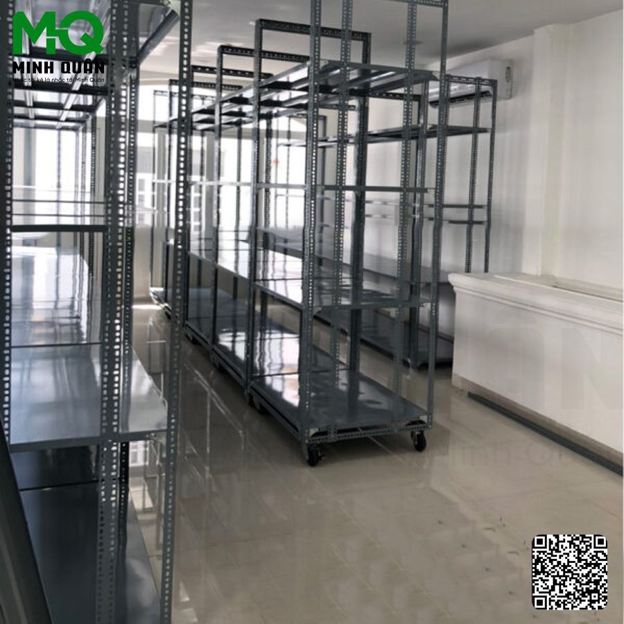 Kệ sắt lỗ chữ V đa tầng gắn bánh xe Minh Quân