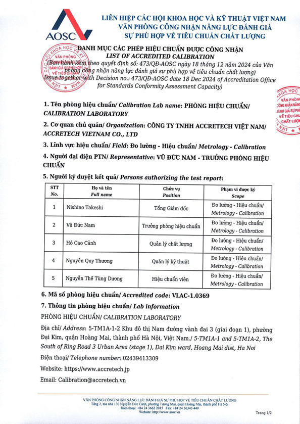 Chứng nhận năng lực PTN - Công Ty TNHH Accretech Việt Nam