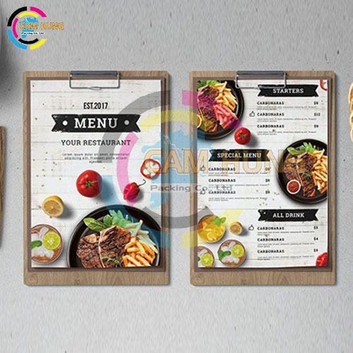 In thực đơn, Menu nhà hàng - In ấn Cẩm Hùng - Công Ty TNHH Sản Xuất Thương Mại Bao Bì Cẩm Hùng