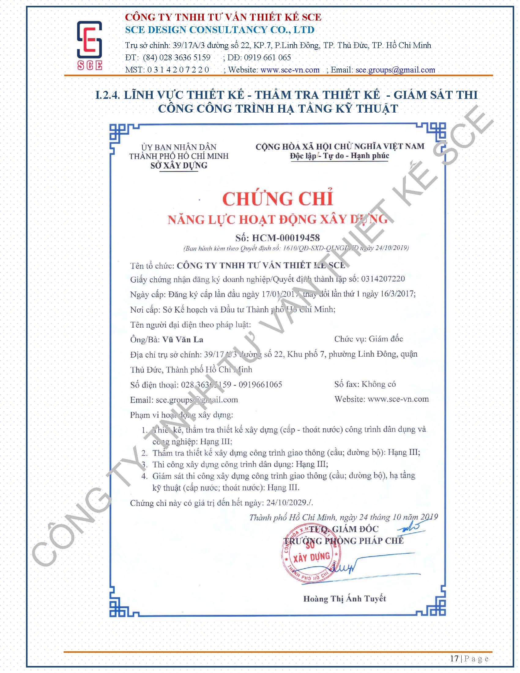 Chứng chỉ - Xây Dựng Và Cải Tạo Công Trình SCE - Công Ty TNHH Tư Vấn Thiết Kế SCE