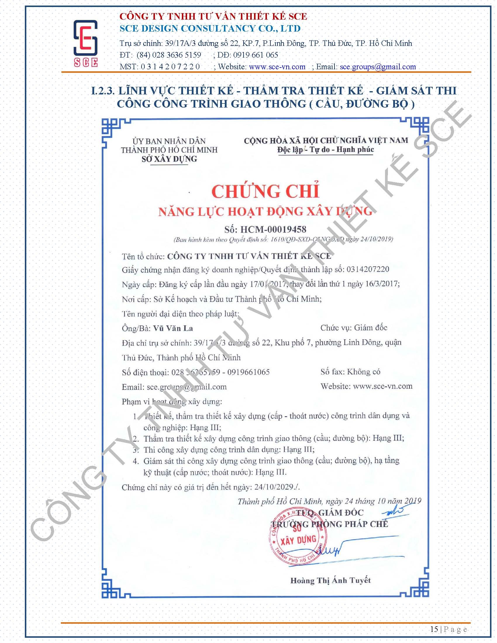 Chứng chỉ - Xây Dựng Và Cải Tạo Công Trình SCE - Công Ty TNHH Tư Vấn Thiết Kế SCE