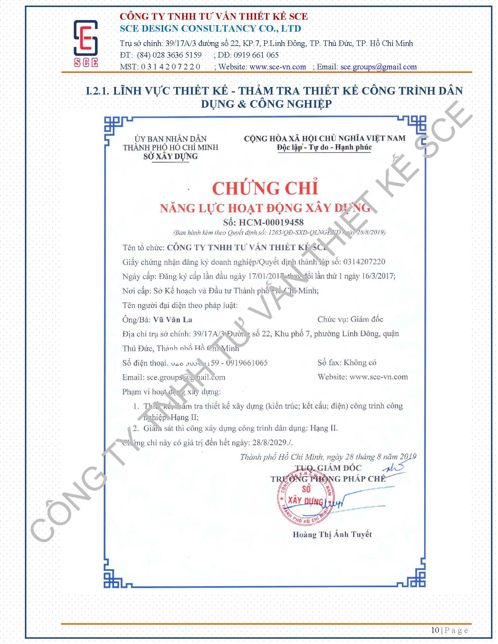 Chứng chỉ - Xây Dựng Và Cải Tạo Công Trình SCE - Công Ty TNHH Tư Vấn Thiết Kế SCE