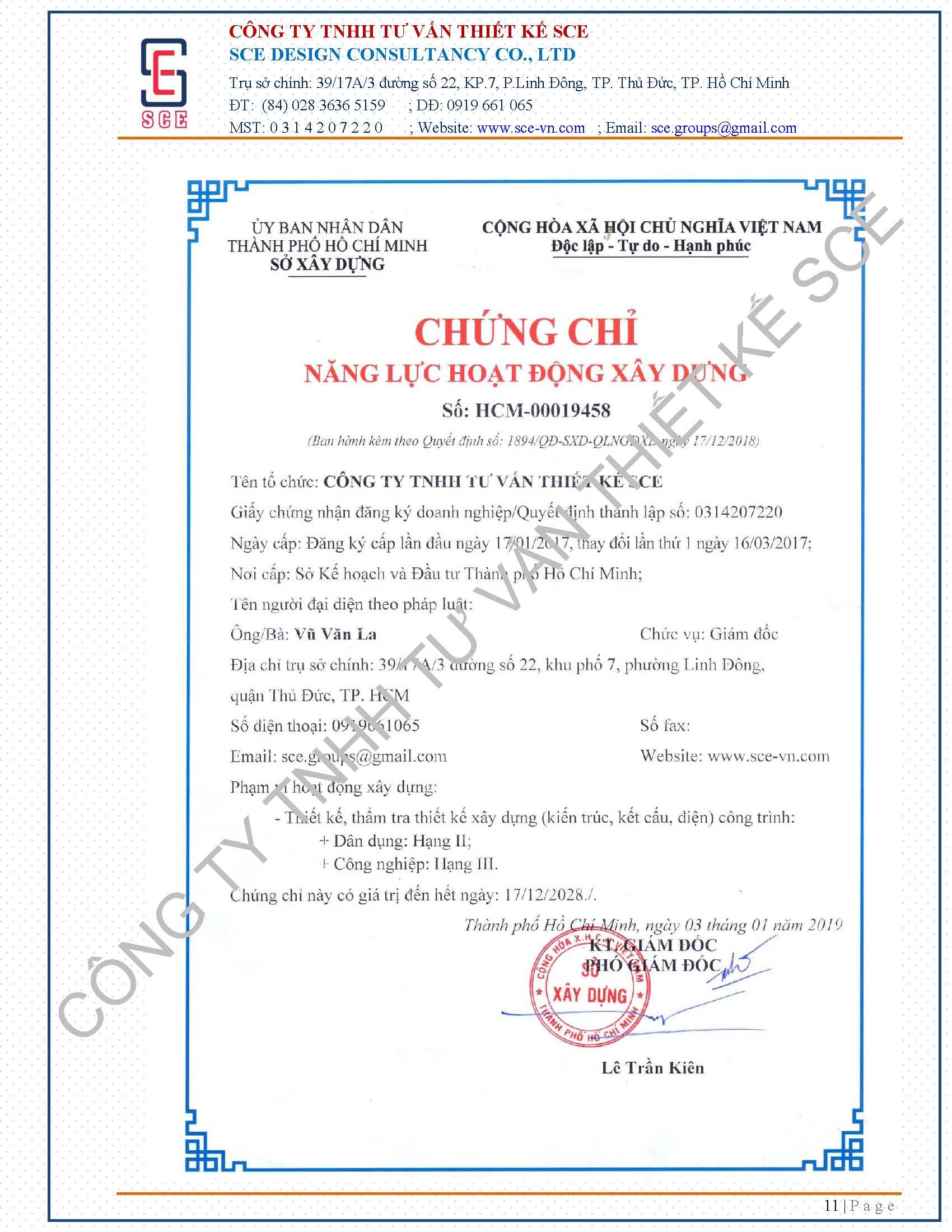Chứng chỉ - Xây Dựng Và Cải Tạo Công Trình SCE - Công Ty TNHH Tư Vấn Thiết Kế SCE