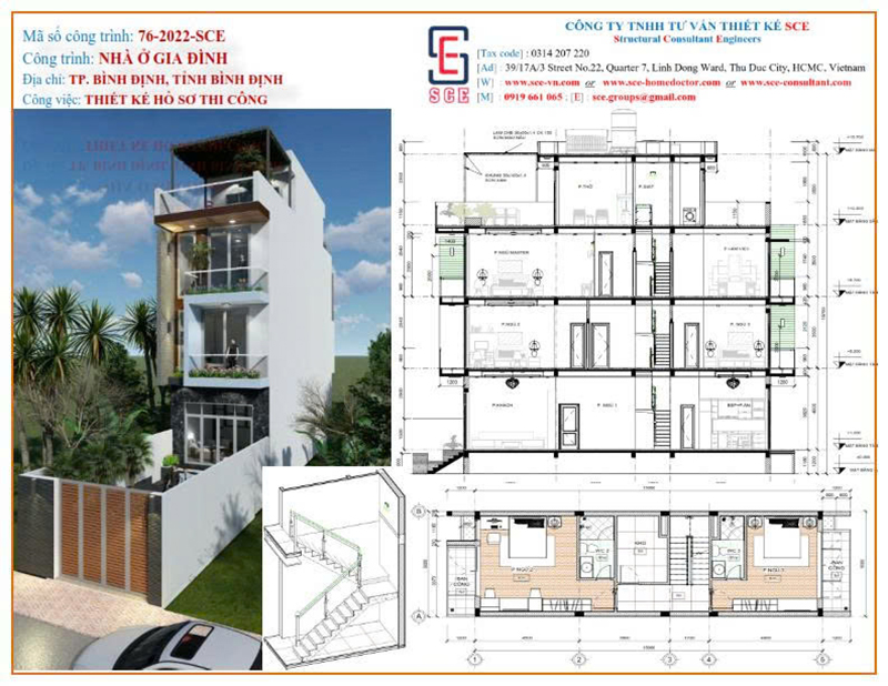 Thiết kế thi công nhà ở gia đình Bình Định - Xây Dựng Và Cải Tạo Công Trình SCE - Công Ty TNHH Tư Vấn Thiết Kế SCE