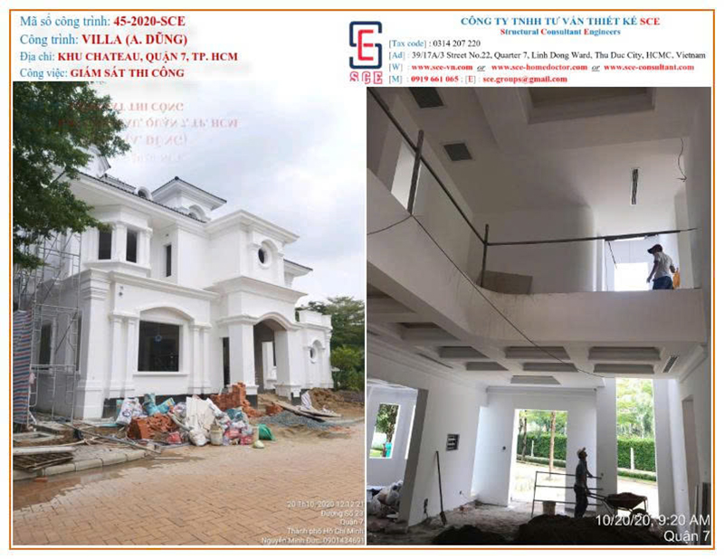 Thi công villa anh Dũng quận 7 - Xây Dựng Và Cải Tạo Công Trình SCE - Công Ty TNHH Tư Vấn Thiết Kế SCE