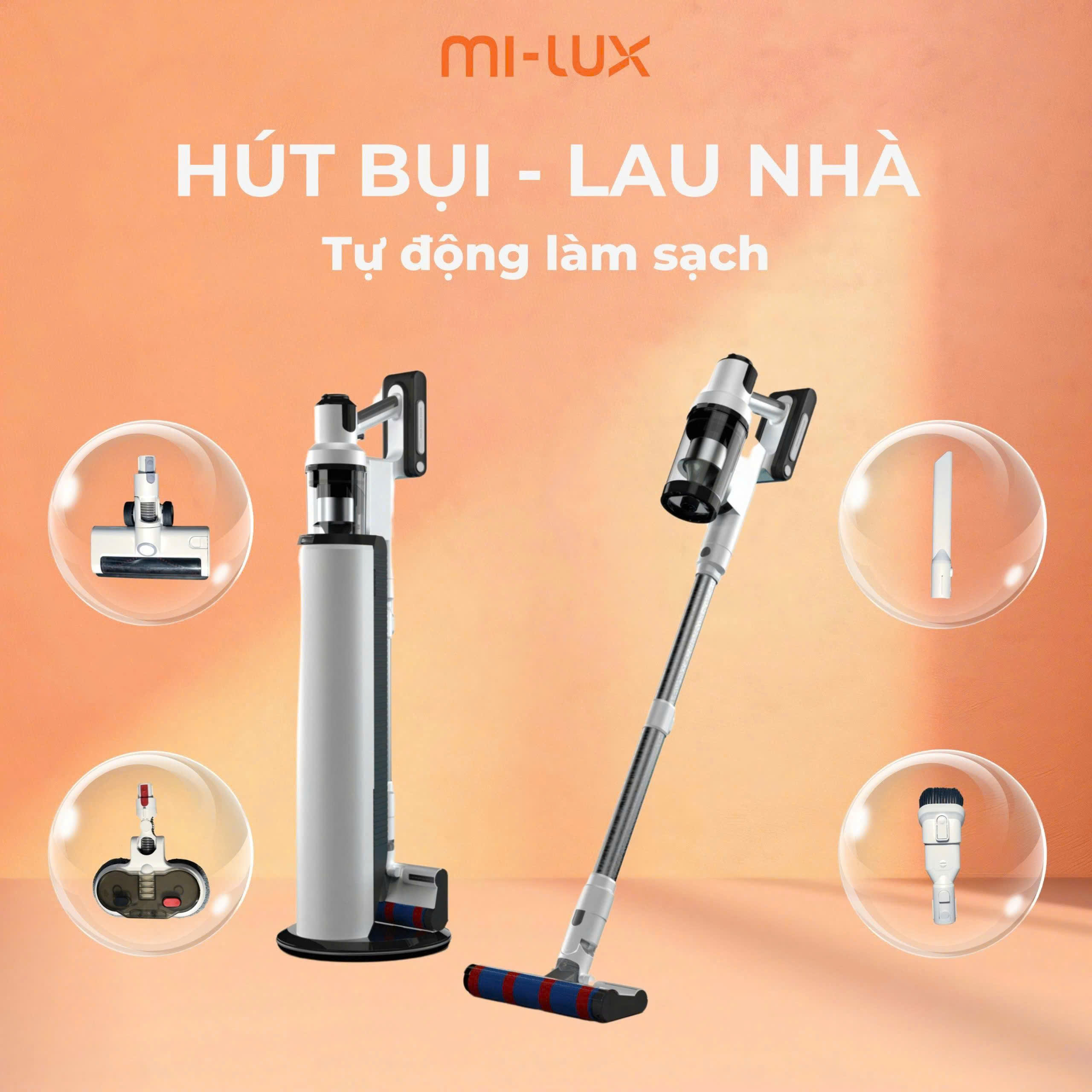 Cây lau nhà hút bụi không dây Milux 5 trong 1