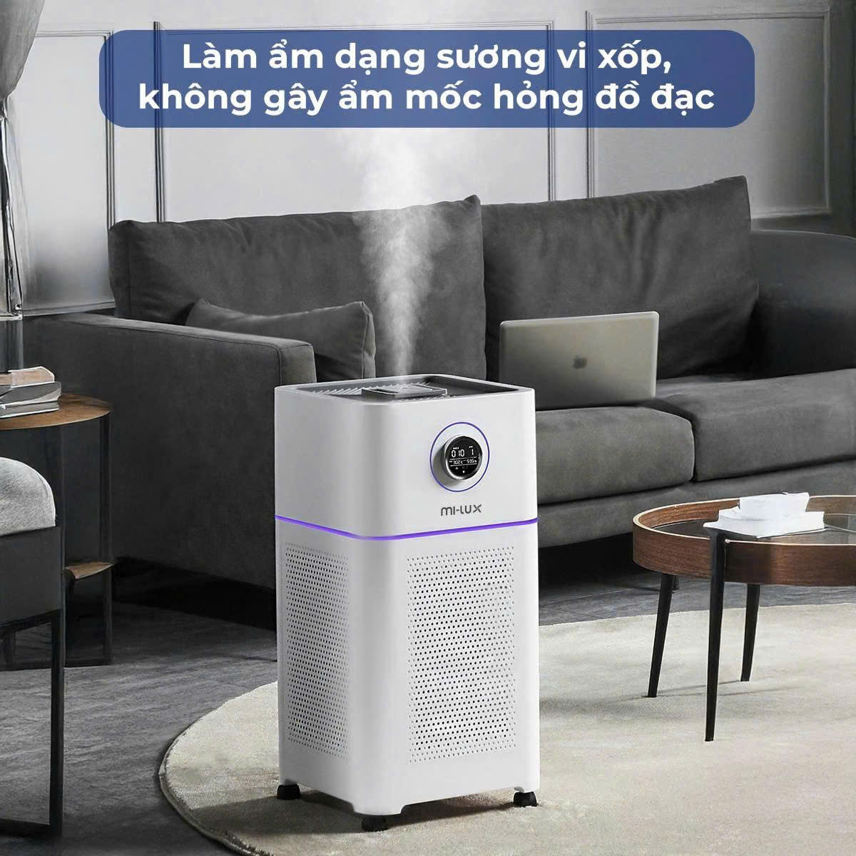 Máy lọc không khí công suất lớn và bù ẩm Milux AH100 Pro