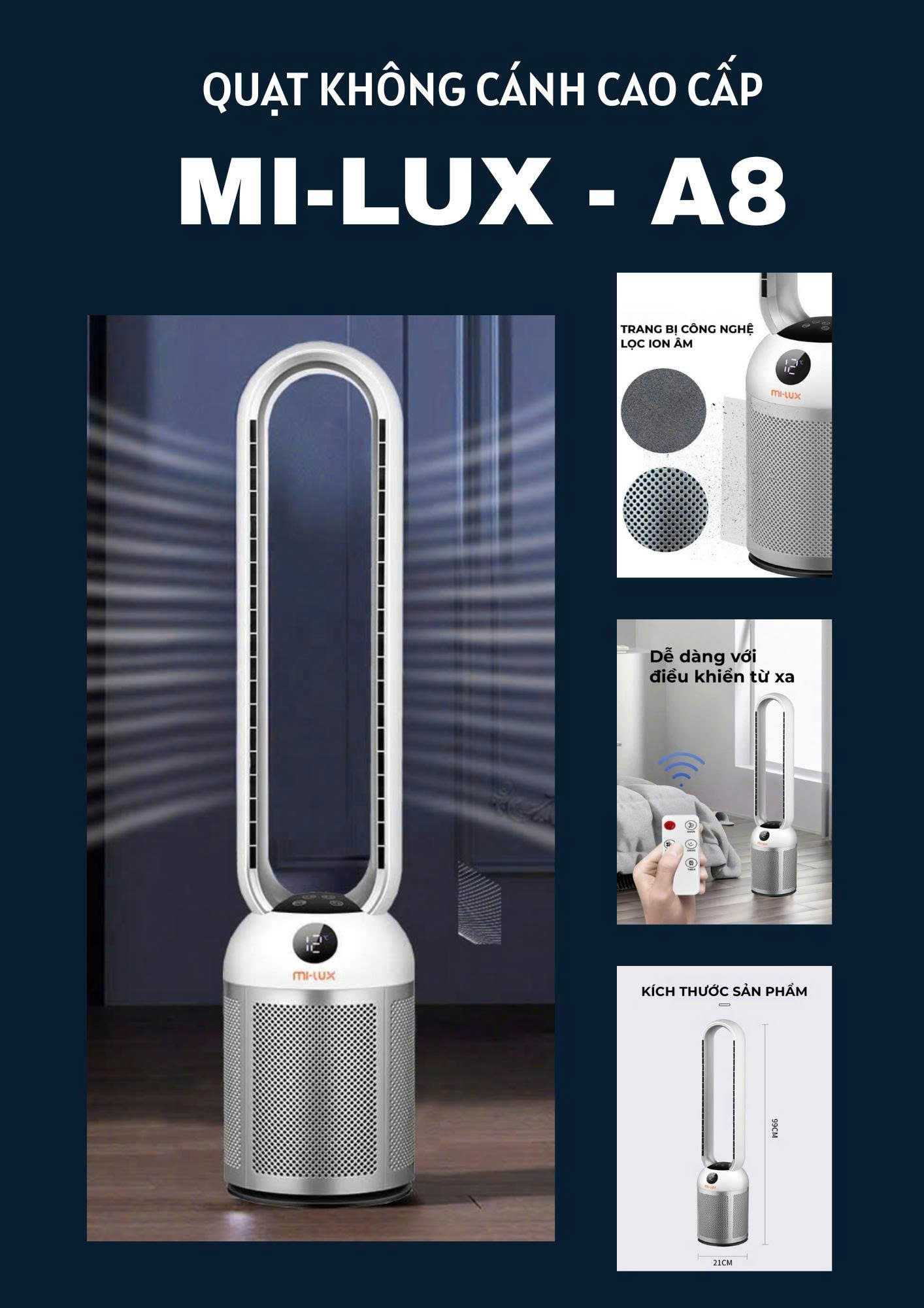 Quạt không cánh Milux A8