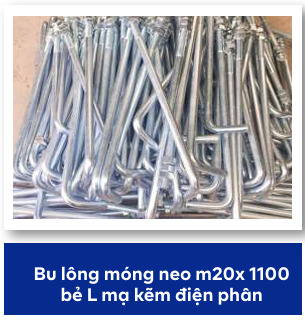 Bu lông mỏng neo M20x1100 bẻ L mạ kẽm điện phân